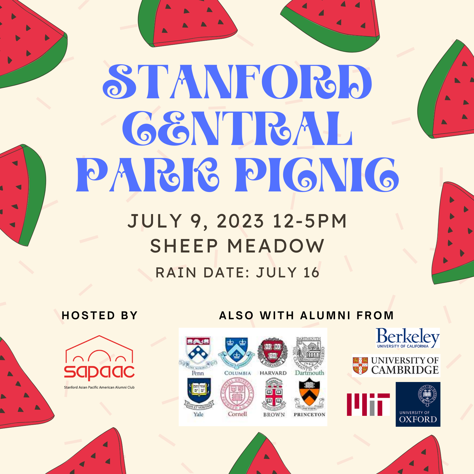 Columbia Club of New York(*2nd RAIN DATE) InterSchool Central Park Picnic